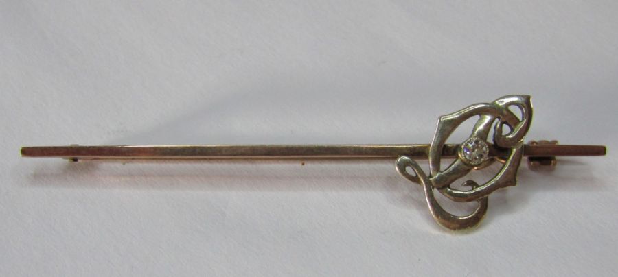 Tested as 9ct gold stock pin with monogram 'OL' and diamond stone total weight 3.4g