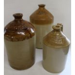 3 Lincolnshire stoneware flagons- Robinson Alford (slab seal) approx. 30cm, Young & Sons Stamford