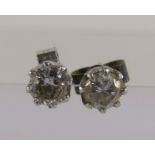 Tested as18ct white gold brilliant cut diamond earrings 8 claw set approx. total 0.5ct - total