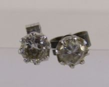 Tested as18ct white gold brilliant cut diamond earrings 8 claw set approx. total 0.5ct - total