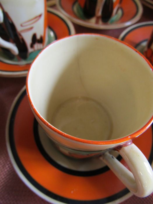 Clarice Cliff Fantasque - orange trees and house pattern - part coffee and tea set, to include a - Image 6 of 38