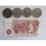 4 coins to include Queen Victoria 1894 and a ten shilling note