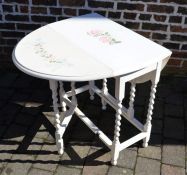 Painted stenciled gateleg table with barley twist legs