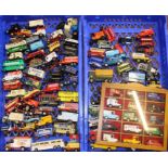 2 trays of advertising die cast vehicles including Corgi, Matchbox, Oxford & small display cabinet