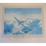 4 Robert Taylor prints (unframed) 'Spitfire' Signed Douglas Bader and Johnnie Johnson, 'Flight of