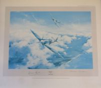 4 Robert Taylor prints (unframed) 'Spitfire' Signed Douglas Bader and Johnnie Johnson, 'Flight of