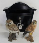 Brabantia wall mounted French style metal post box & 2 resin bird figures