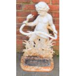 Victorian cast iron stick stand in the form of a boy holding a snake Ht 83cm