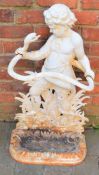 Victorian cast iron stick stand in the form of a boy holding a snake Ht 83cm