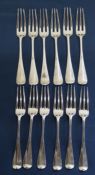 Matched set of Victorian three tine silver forks, 5 x George Maudsley Jackson, London 1895, 1 x