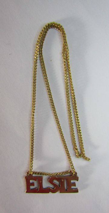 9ct Gold 'ELSIE' pendant and yellow metal chain total weight 3.6g