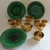Royal Winton "Golden Age" part tea set & two 19th century green leaf moulded majolica plates &
