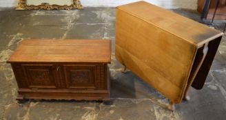Oak gateleg table & a carved oak TV stand