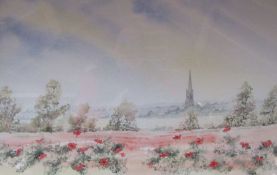 Ash Buckingham Watercolour 'Towards St James, Louth' approx. 64cm x 47cm (includes frame)