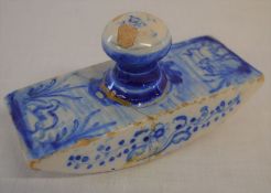 18th century delftware tin glaze ink blotter (repaired) L 14cm