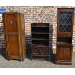 1930's small wardrobe, waterfall bookcase & a glass fronted bookcase