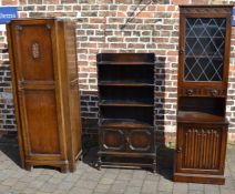 1930's small wardrobe, waterfall bookcase & a glass fronted bookcase