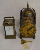 Reproduction 17th century brass lantern clock & a Angelus carriage clock (neither working)