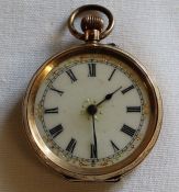 19th century 14k cased fob watch with decorative engraved casework & enamel dial