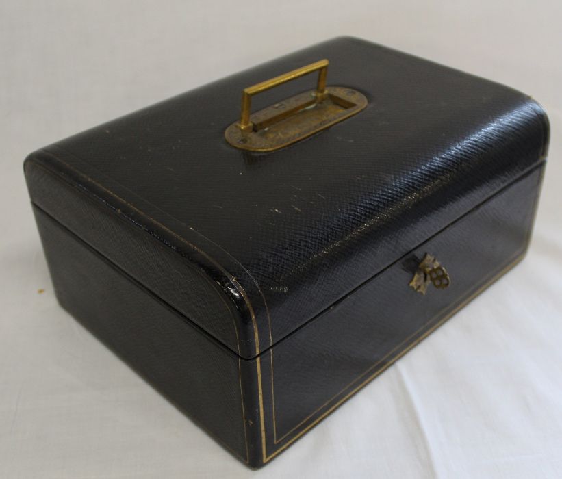 Victorian tooled leather bound jewellery box with 2 internal trays & original key - approx. 25.5cm x - Image 4 of 4