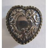 Small silver heart shaped pill pot - Birmingham 1893 - no engraving - total weight 0.56ozt