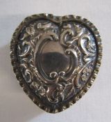 Small silver heart shaped pill pot - Birmingham 1893 - no engraving - total weight 0.56ozt