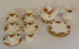 Royal Albert Old Country Roses pattern ceramics comprising tea pot on stand, milk jug, 6 mugs with 5