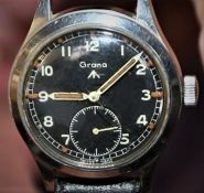 Extremely rare British Military issues WWII Grana wristwatch. The rarest of the so called Dirty