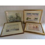 4 watercolours depicting water scenes by A.E Chapman, Marian Auger and others