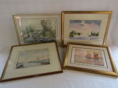 4 watercolours depicting water scenes by A.E Chapman, Marian Auger and others