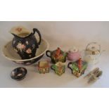 Victorian/Edwardian wash bowl, jug & soap dish, 'Ye Olde Inne' tea set, 3 teapots & 2 early 20th