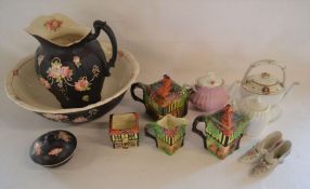 Victorian/Edwardian wash bowl, jug & soap dish, 'Ye Olde Inne' tea set, 3 teapots & 2 early 20th