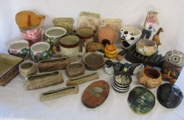 Two Doulton style stoneware tygs (af), ceramic plaques, Willstonia and other planters etc