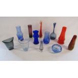 Collection of Scandinavian coloured glass mostly unmarked but includes Ronstjord