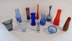 Collection of Scandinavian coloured glass mostly unmarked but includes Ronstjord