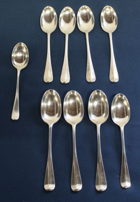 8 Victorian silver rat tail teaspoons, George Maudsley Jackson, London 1895 & 1 matched silver - Image 2 of 2