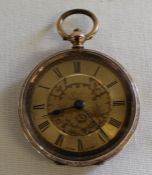 19th century 9k cased fob watch with decorative engraved casework & gilded dial with butterfly