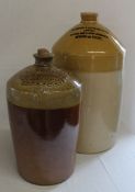 2 Nottinghamshire stoneware flagons" W B Turney Tuxford" 2 gallon with slab seal 42cm high & "