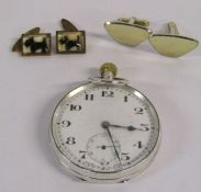 Silver pocket watch currently working (workings and timekeeping cannot be guaranteed) and 2 pairs of