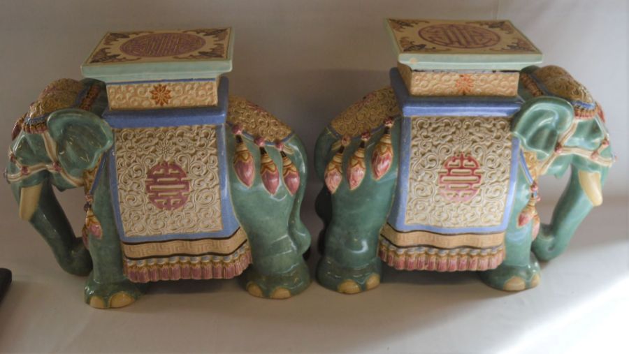 Pair of large Oriental ceramic elephant stands Ht 39cm - Image 2 of 2