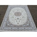 Very fine Iranian cream & grey ground lozenge medallion design rug 240cm by 152cm