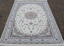 Very fine Iranian cream & grey ground lozenge medallion design rug 240cm by 152cm