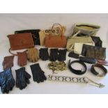 Collection of ladies bags, gloves and belts to include a beaded belt