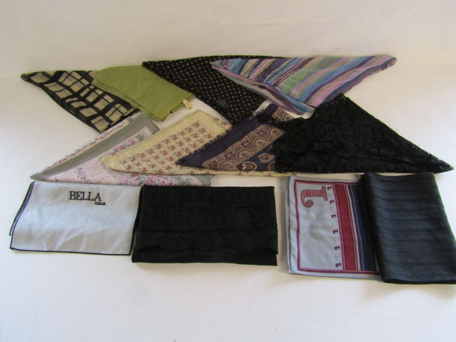 A collection of ladies long scarves to include mourning