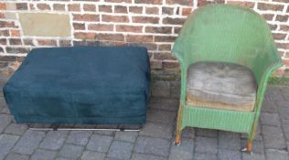 Green Lloyd Loom style chair & an Ikea pouffe/foot stool