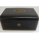 Victorian tooled leather bound jewellery box with 2 internal trays & original key - approx. 25.5cm x