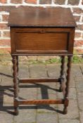 1930's sewing box on stand with contents on barley twist legs