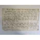 Wesleyan Methodist Sunday School Union cloth sign - 'Wise Men Come To Worship Him' - approx. 67.