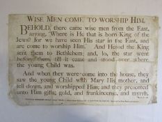 Wesleyan Methodist Sunday School Union cloth sign - 'Wise Men Come To Worship Him' - approx. 67.