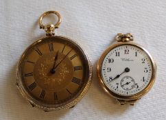 19th fob watch, the decoratively engraved case marked 18k warranted, the pendant marked 18k, with